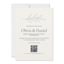 Minimalist Olive Branch QR Code Wedding Invitation