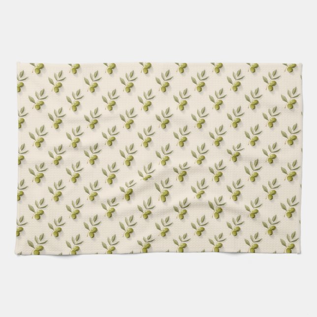 Minimalist olive branch seamless pattern tea towel (Horizontal)