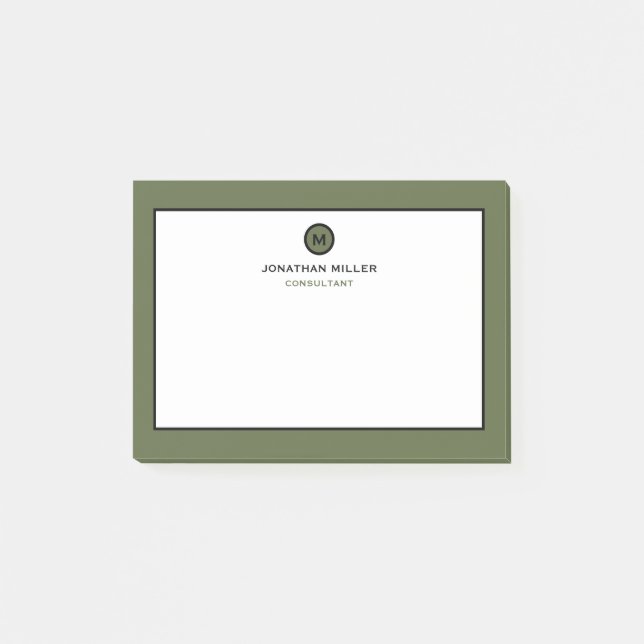 Minimalist Olive Classic Monogram Post-it Notes (Front)