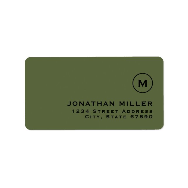 Minimalist Olive Classic Monogram Return Address Label (Front)
