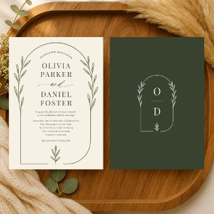 Minimalist Olive Green Boho Arch Wedding Invitation
