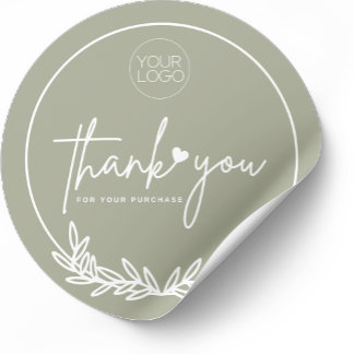 Minimalist Olive Green Business Thank You Custom Classic Round Sticker