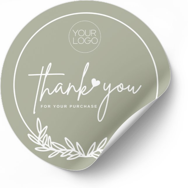 Minimalist Olive Green Business Thank You Custom Classic Round Sticker (Creator Uploaded)