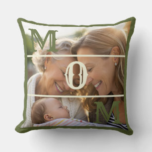 Minimalist Olive Green Custom Photo Mum Keepsake Cushion