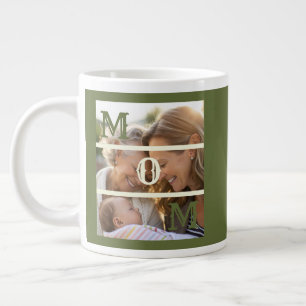 Minimalist Olive Green Custom Photo Mum Keepsake Large Coffee Mug