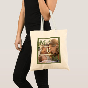 Minimalist Olive Green Custom Photo Mum Keepsake Tote Bag
