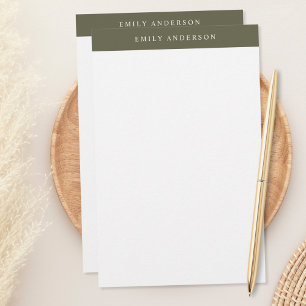 Minimalist Olive Green Elegant Monogram Stationery