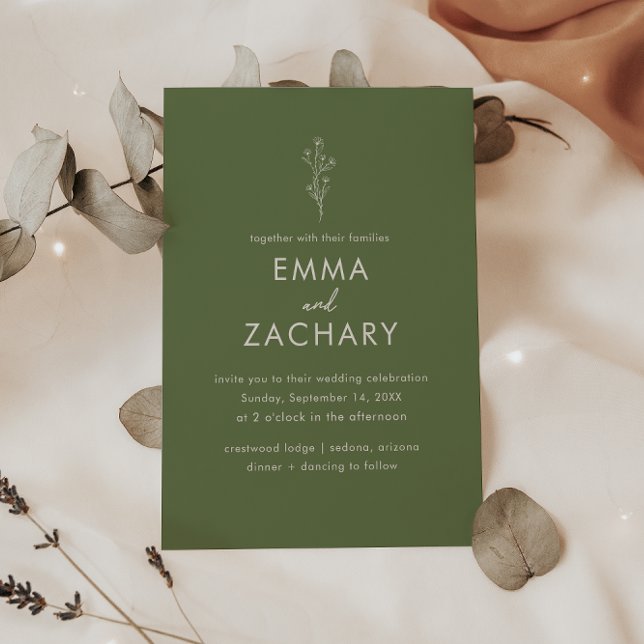 Minimalist Olive Green Floral Wedding Invitation (Creator Uploaded)