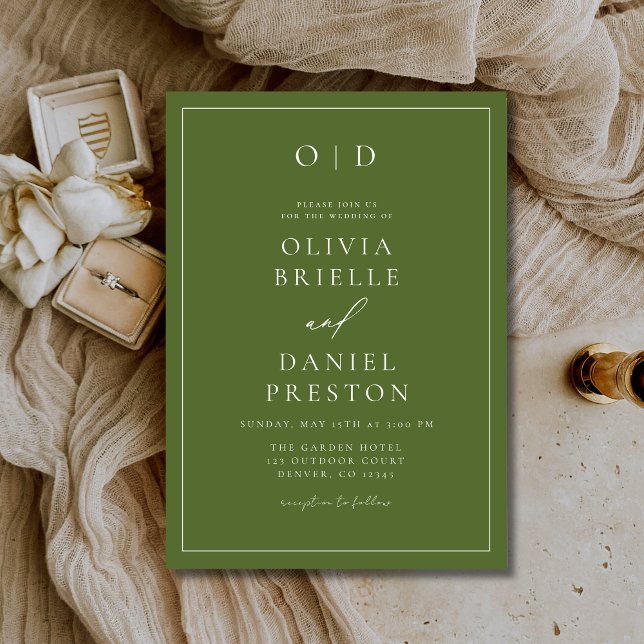 Minimalist Olive Green Modern Calligraphy Wedding Invitation (Creator Uploaded)