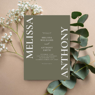 Minimalist Olive Green Modern Wedding Invitation