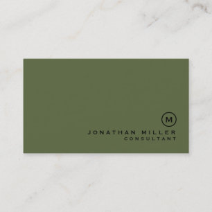 Minimalist Olive Green Monogram Business Card