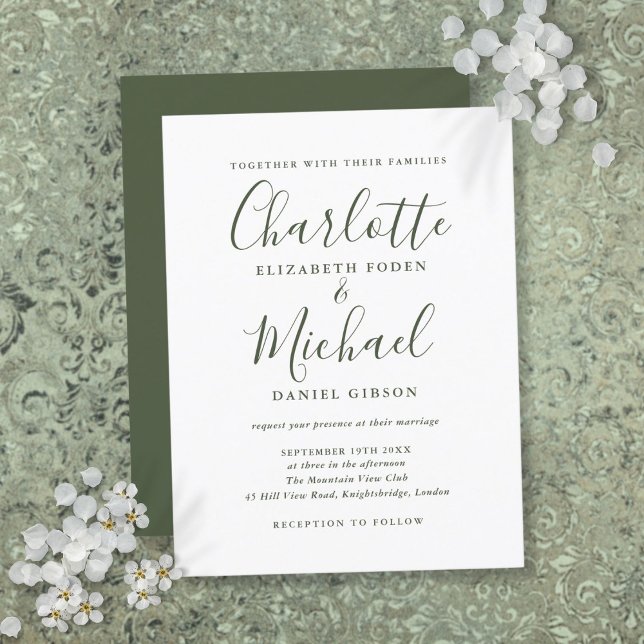 Minimalist Olive Green Script Wedding Invitation (Minimalist Olive Green Script Wedding Invitation)