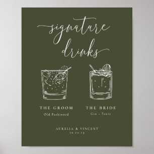 Minimalist Olive Green Signature Drinks Poster