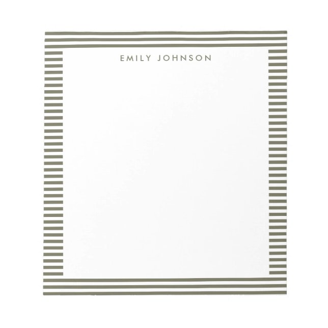 Minimalist Olive Green Stripes Monogram Notepad (Front)