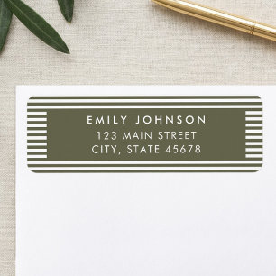 Minimalist Olive Green Stripes Return Address Label