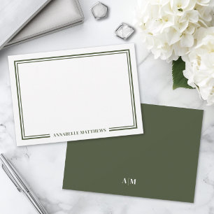 Minimalist Olive Green Two Border Monogram Card
