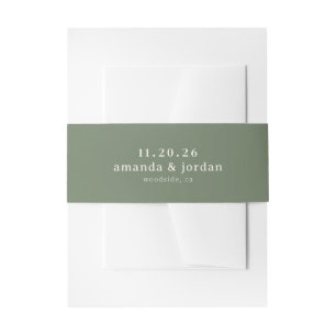 Minimalist Olive Green Typographic Invitation Belly Band