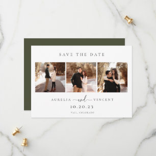Minimalist Olive Green Wedding Photo Save The Date