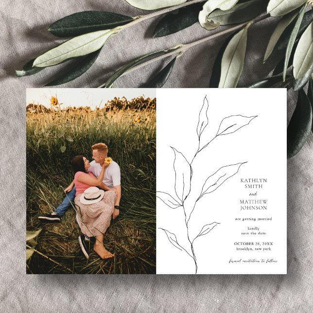 Minimalist Olive Leaf Greenery Save The Date Magnetic Invitation (Creator Uploaded)
