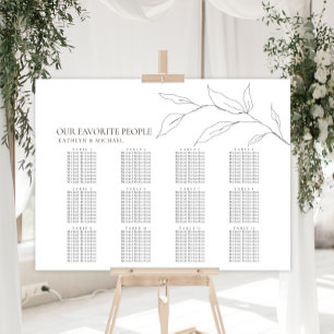 Minimalist Olive Leaf Wedding 12 Table Seating Poster