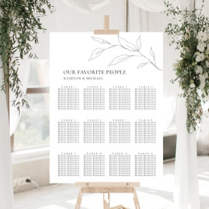 Minimalist Olive Leaf Wedding 12 Table Seating Poster