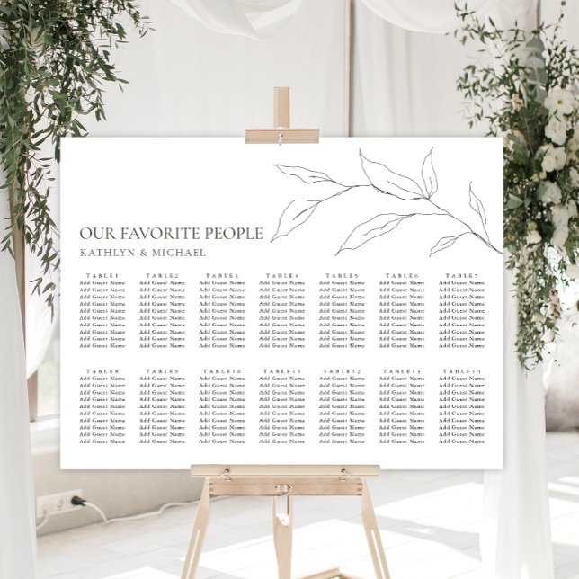 Minimalist Olive Leaf Wedding 14 Table Seating Poster (Creator Uploaded)