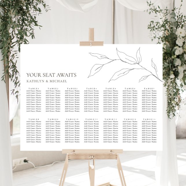 Minimalist Olive Leaf Wedding 14 Table Seating Poster (Creator Uploaded)