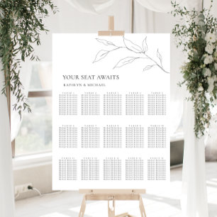 Minimalist Olive Leaf Wedding 15 Table Seating Poster