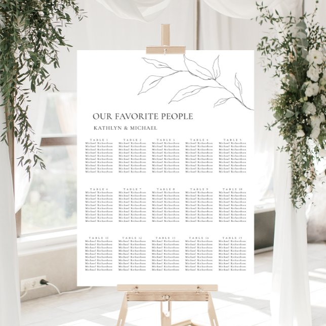 Minimalist Olive Leaf Wedding 15 Table Seating Poster (Creator Uploaded)