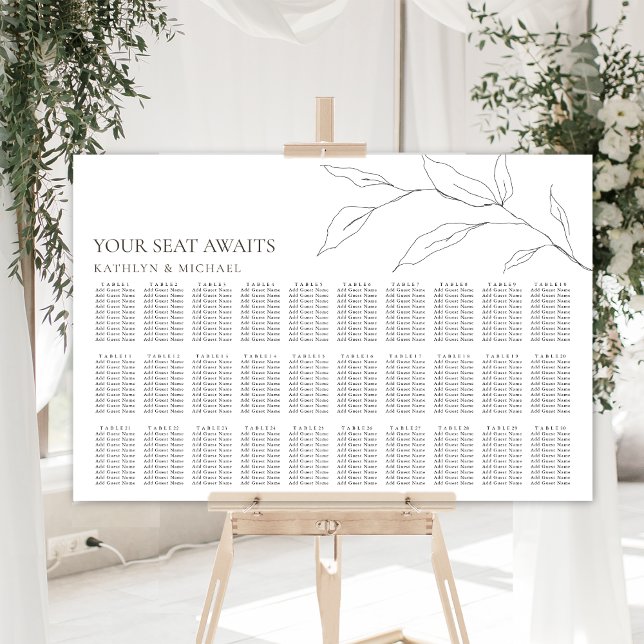 Minimalist Olive Leaf Wedding 30 Table Seating Poster (Creator Uploaded)