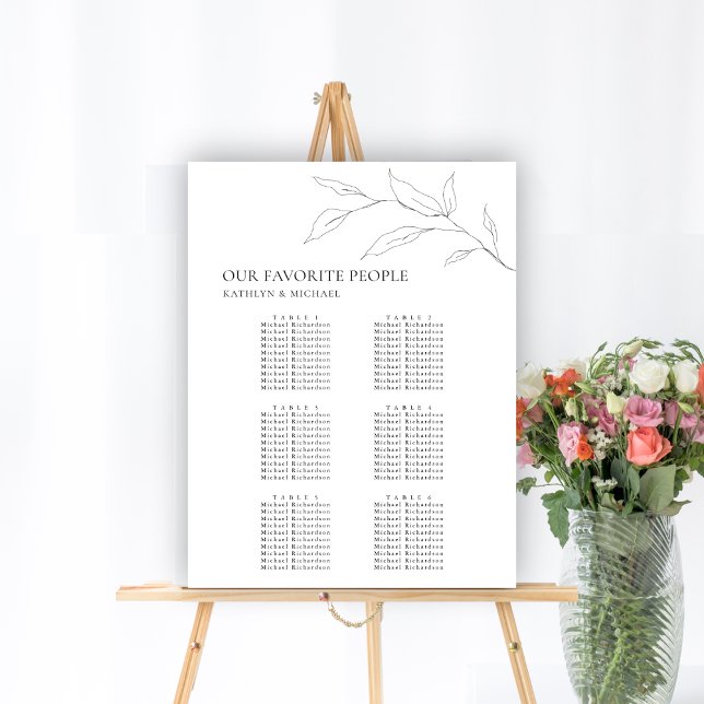 Minimalist Olive Leaf Wedding 6 Table Seating Poster (Creator Uploaded)