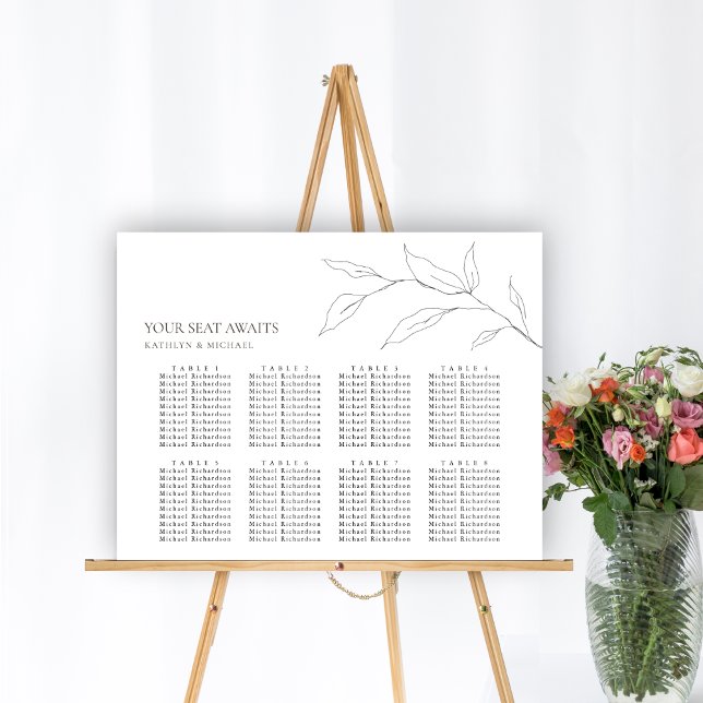 Minimalist Olive Leaf Wedding 8 Table Seating Poster (Creator Uploaded)