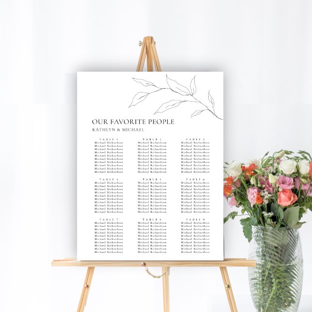 Minimalist Olive Leaf Wedding 9 Table Seating Poster (Creator Uploaded)