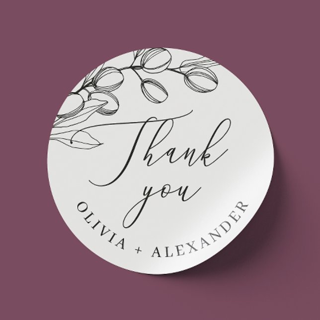 Minimalist Olive Thank You | Elegant Wedding Favou Classic Round Sticker (Creator Uploaded)
