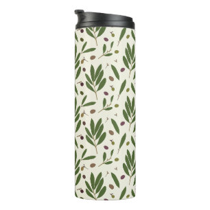Minimalist Olives and Branches - seamless pattern. Thermal Tumbler