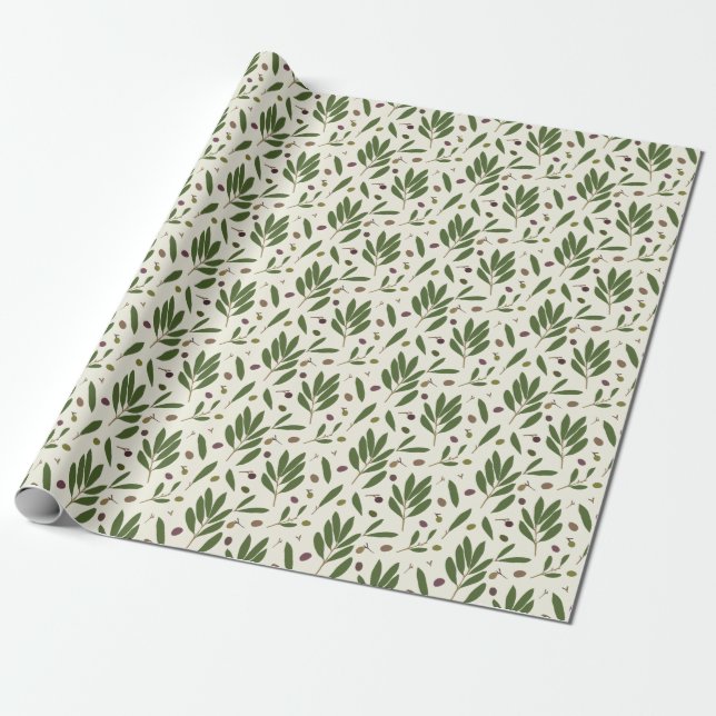 Minimalist Olives and Branches - seamless pattern. Wrapping Paper (Unrolled)