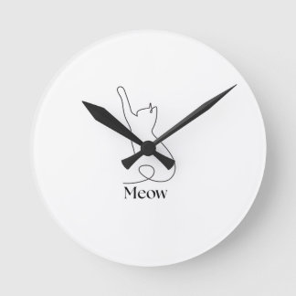 Minimalist One Line Art Cat Round Clock