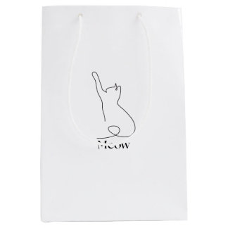 Minimalist One Line Art Cat Wrapping Paper Medium Gift Bag