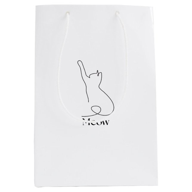 Minimalist One Line Art Cat Wrapping Paper Medium Gift Bag (Front)