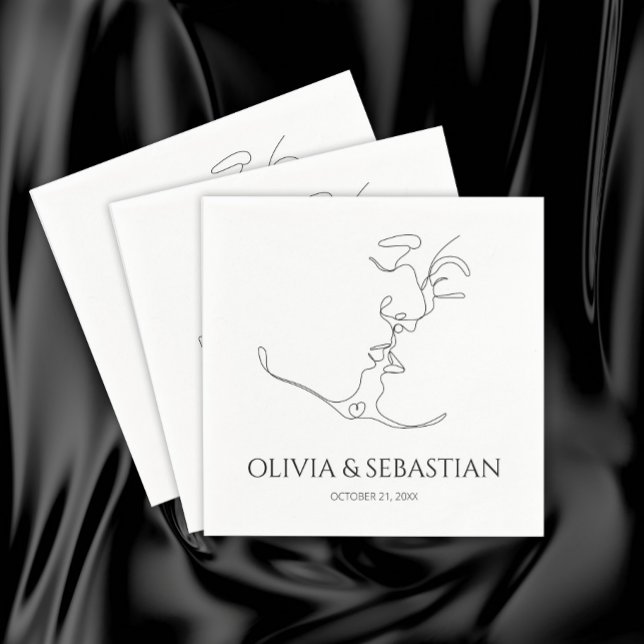 Minimalist One Line Art Kissing Couple Wedding Napkin (Creator Uploaded)