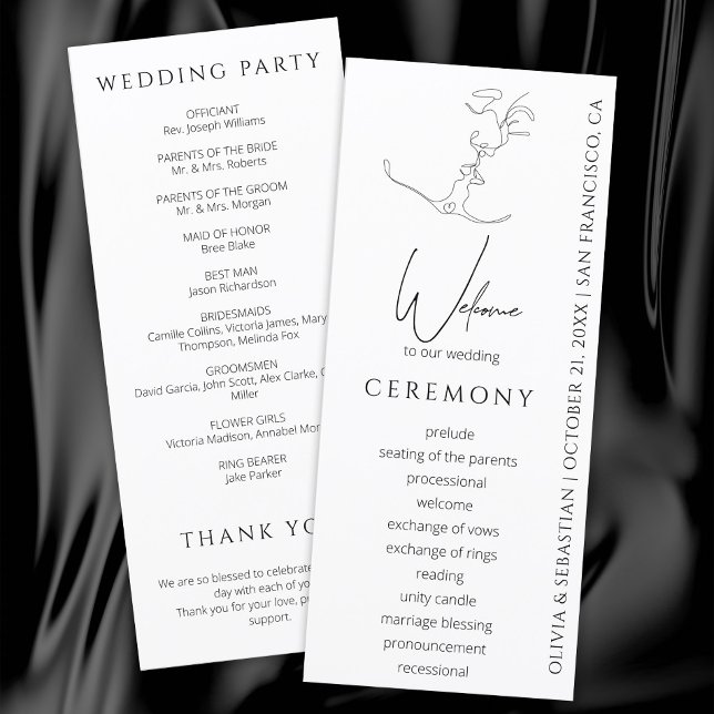 Minimalist One Line Art Kissing Couple Wedding Program (Creator Uploaded)