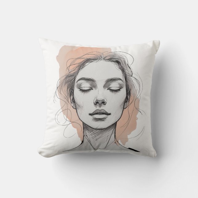 Minimalist One-Line Female Face Pillow (Front)