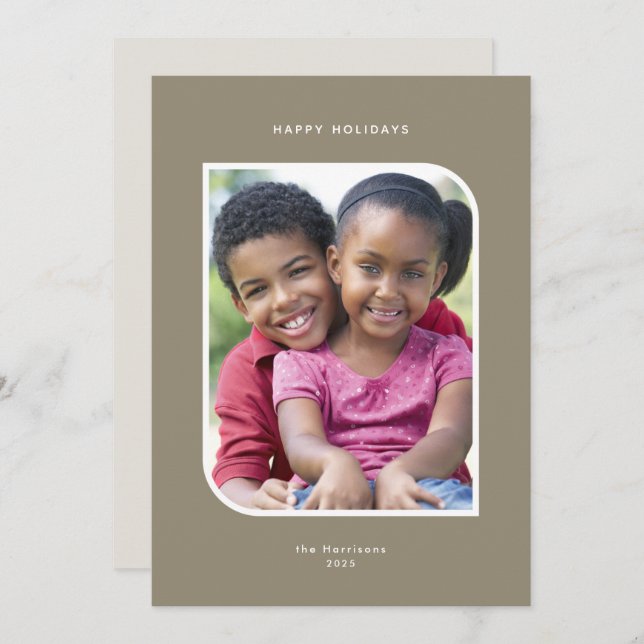 Minimalist One Photo Holiday Card | Olive Brown (Front/Back)