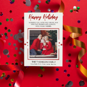 Minimalist One Photo holiday Red Christmas Card
