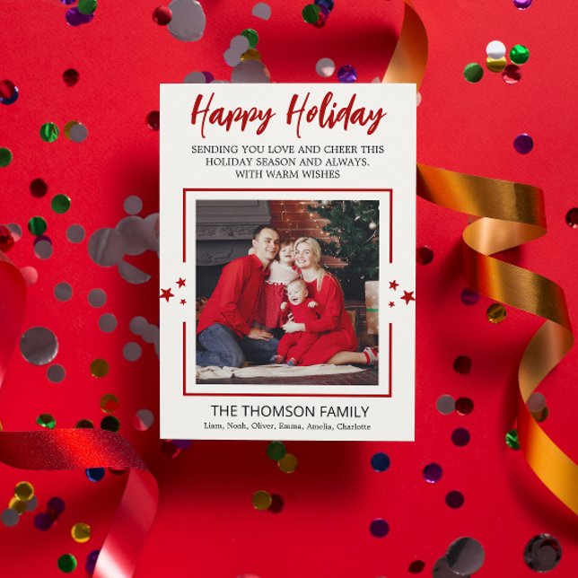 Minimalist One Photo holiday Red Christmas Card (Minimalist One Photo holiday Red Christmas Card one photo Christmas single picture simple  greeting)