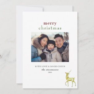 Minimalist One Photo Merry Christmas Reindeer Holiday Card