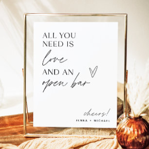Minimalist Open Bar Sign   Modern Wedding Bar