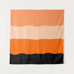 Minimalist Orange and Black Wavy Stripes Tapestry