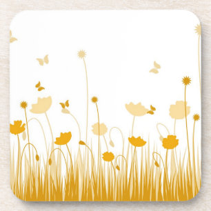 Minimalist Orange and White Poppies Meadow Floral Coaster