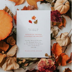 Minimalist Orange Autumn Leaves Wedding Invitation